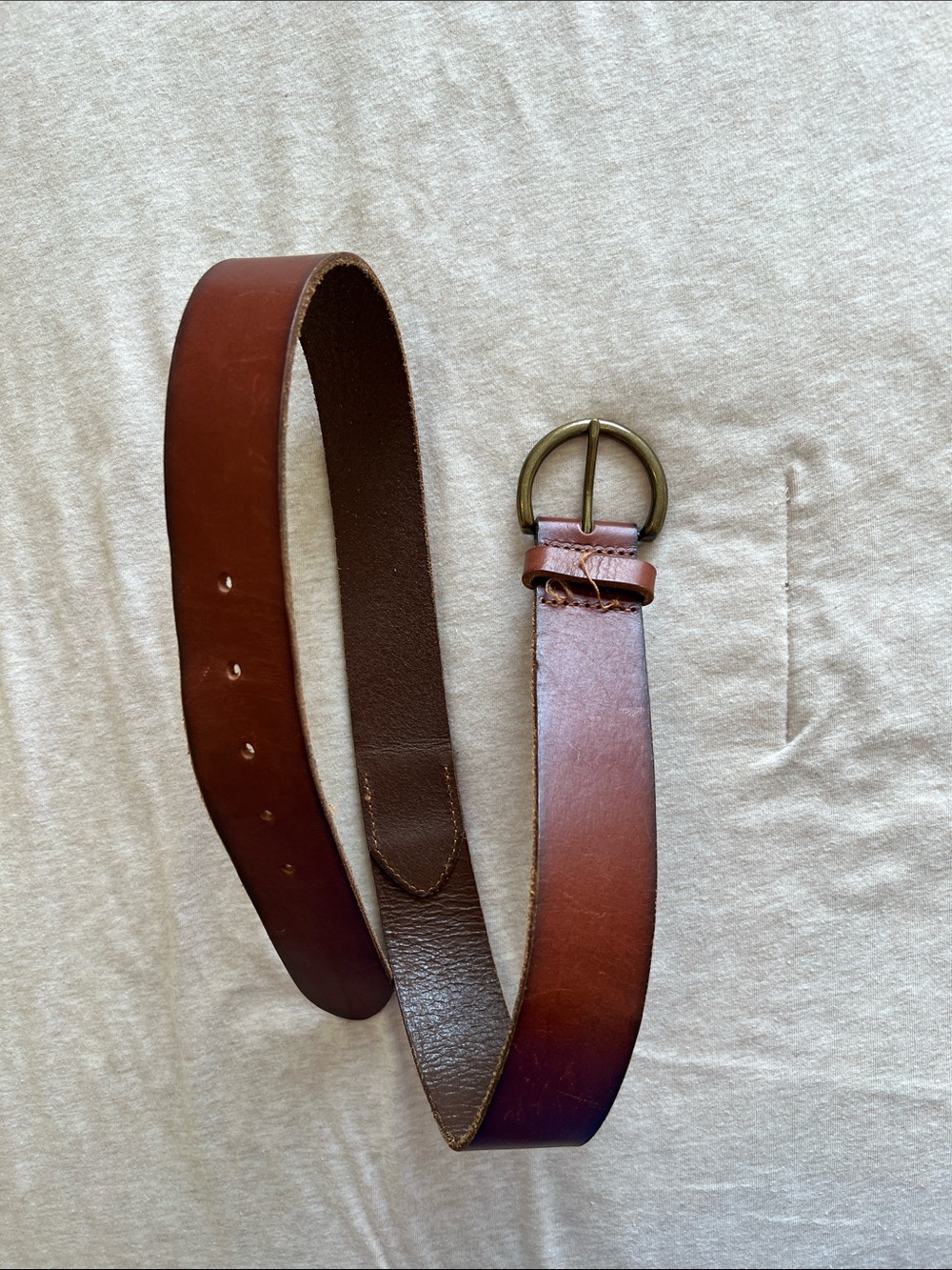GAP Brown Leather Belt with Round Brass-Tone Buckle